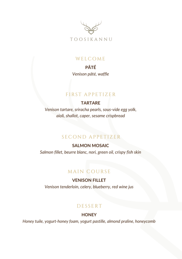 Degustation Dinner Menu head chef menu