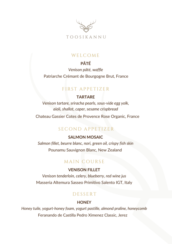 Degustation Dinner Menu head chef menu